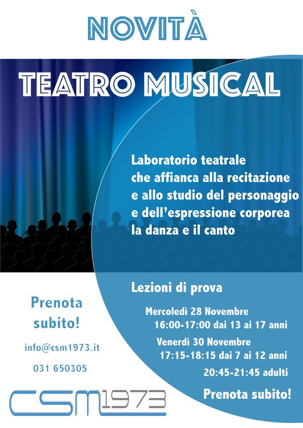 Una bellissima novità! Teatro Musical Prenota la lezione di prova. info@csm1973.it 031 650305 Centro Sportivo Merone www.csm1973.it #piscine #palestre #danza #fitness #ems #merone #erba #como #lecco